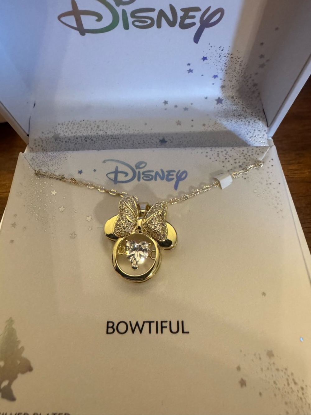 Disney Gold Minnie Mouse Bow Crystal Pendant Necklace